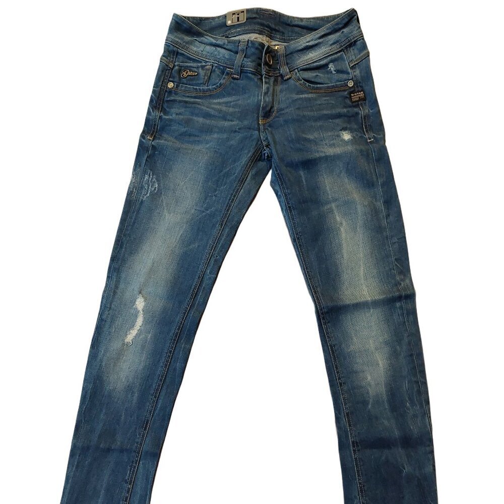 Retro Vintage G-Star Raw Lynn Skinny Eslow Destroyed Denim Blue Jeans Sz 25 NWT - Picture 3 of 11